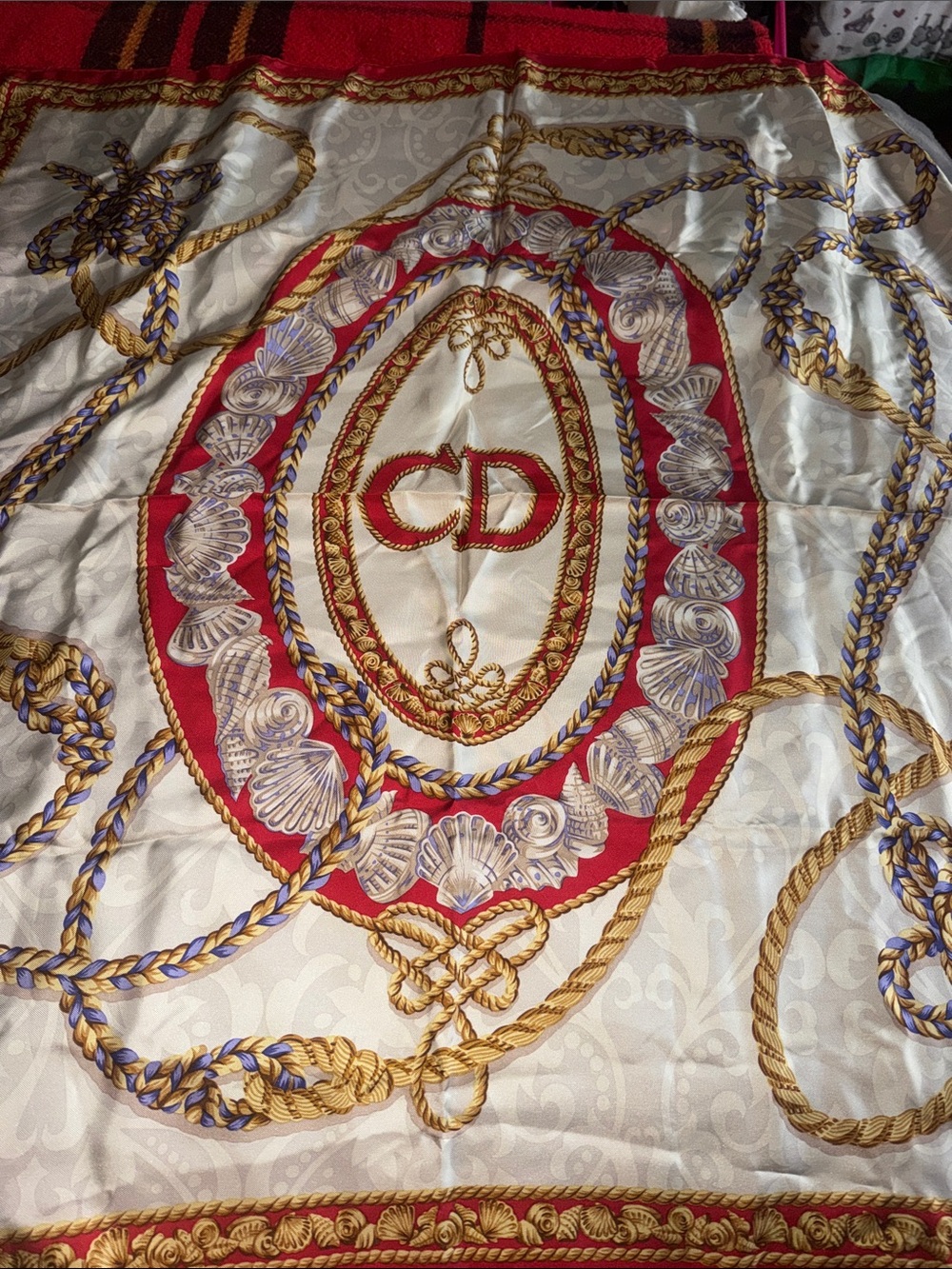 Preloved Christian Dior Cream, Red and Gold with Nautical Rope Motif size 34”